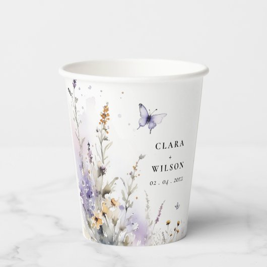 Gobelets En Papier Soft Lilac Fleur sauvage Butterfly Garden Mariage (Verso)