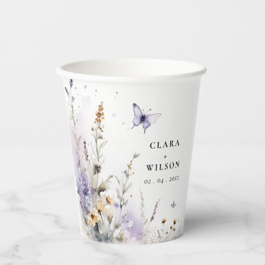 Gobelets En Papier Soft Lilac Fleur sauvage Butterfly Garden Mariage (Recto)