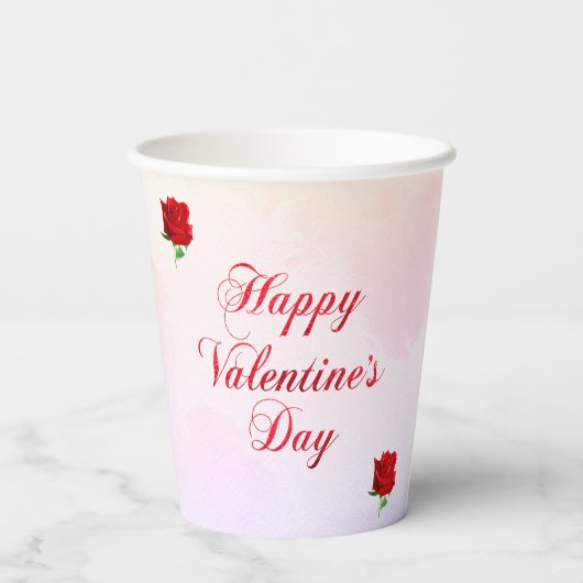 Gobelets En Papier Soft Pastel Heureuse Sainte-Valentin Red Roses Par (Verso)