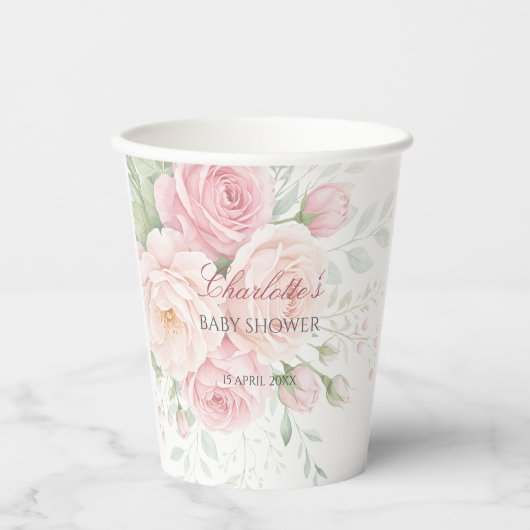 Gobelets En Papier soft roses floral paper cups template (Recto)