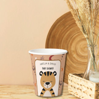 Gobelets En Papier Soft Safari Tiger Celestial Neutral Baby Shower