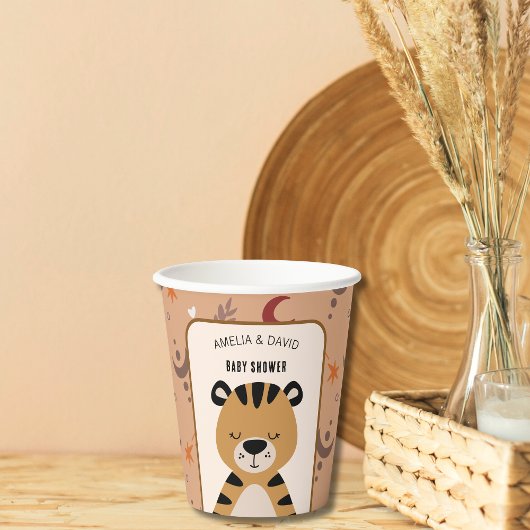 Gobelets En Papier Soft Safari Tiger Celestial Neutral Baby Shower
