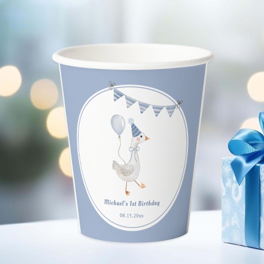 Gobelets En Papier Soie Goose Blue Boy fête d'anniversaire