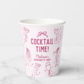 Gobelets En Papier Soirée Cocktail Rose Fête de Bachelorette Rétro (Verso)