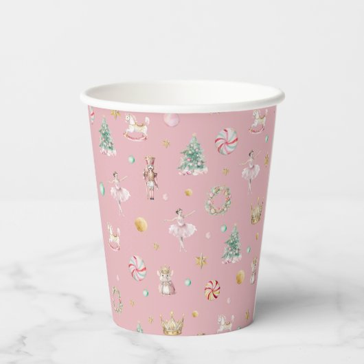 Gobelets En Papier Soirée d'anniversaire de Nutcracker rose (Verso)