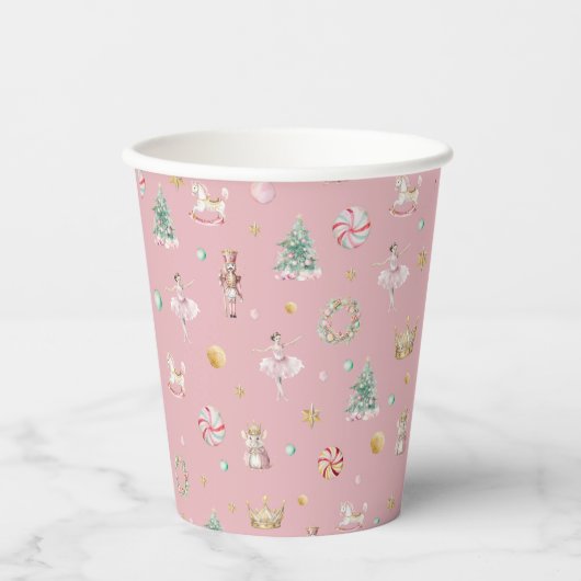Gobelets En Papier Soirée d'anniversaire de Nutcracker rose (Recto)
