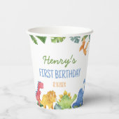Gobelets En Papier Soirée d'anniversaire des mignons dinosaures (Verso)