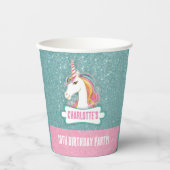Gobelets En Papier Soirée d'anniversaire rose et bleu licorne (Recto)