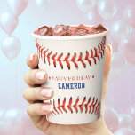 Gobelets En Papier Soirée de baseball Sport joyeuse fête d'anniversai<br><div class="desc">Coupe rouge blanche et bleue de baseball / softball d'anniversaire en papier. Personnalisez-le avec les détails de votre fête anniversaire. Idéal pour les amateurs de sport ou les athlètes.</div>