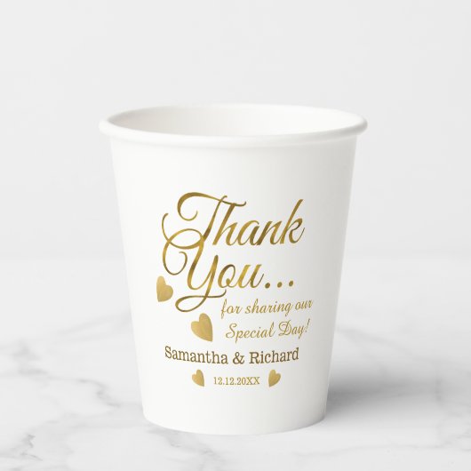 Gobelets En Papier Soirée de mariage Merci or élégant (Recto)
