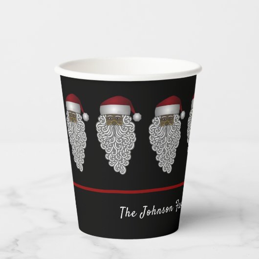 Gobelets En Papier Soirée de Noël personnalisée en Père Noël noire (Recto)