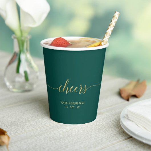 Gobelets En Papier Soirée d'encouragement moderne Gold & Emerald Gree (Insitu)