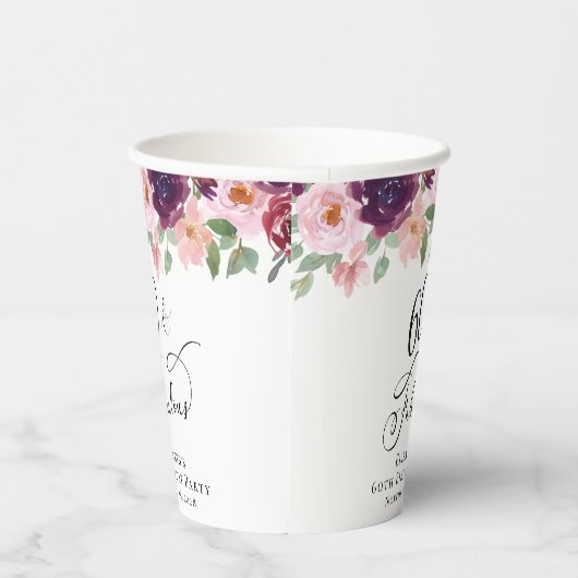 Gobelets En Papier Soirée florale élégante 60e anniversaire (Droite)