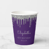 Gobelets En Papier Soirée personnalisée en argent violet 40e annivers (Recto)