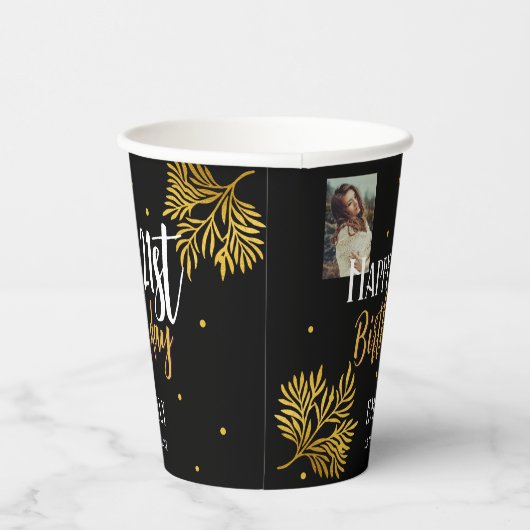 Gobelets En Papier Soirée photo élégante 21e anniversaire Gold Foliag (Droite)
