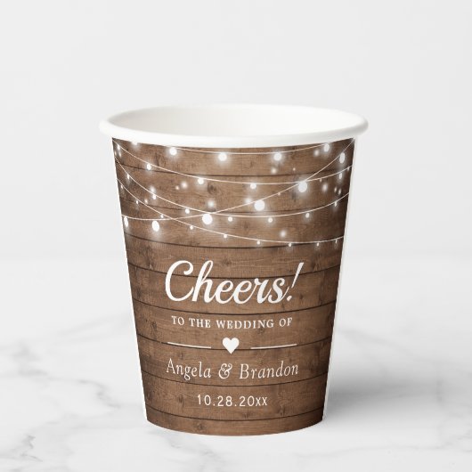 Gobelets En Papier Soirée Rustique Bois Chaîne Lumières Mariage (Recto)