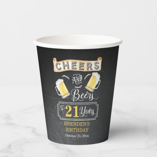 Gobelets En Papier Soirées et bières à 21 ans fête d'anniversaire (Recto)