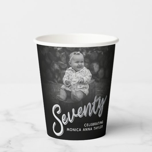 Gobelets En Papier Soixante-dix-70ème anniversaire script photo noir  (Verso)