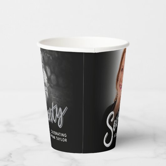 Gobelets En Papier Soixante-dix-70ème anniversaire script photo noir  (Droite)