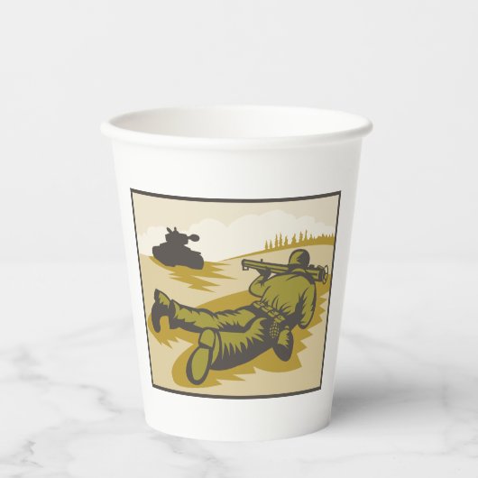 Gobelets En Papier Soldat Rétro Et Char (Recto)