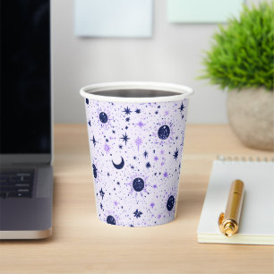 Gobelets En Papier Soleil Lune Étoiles Célestes Noir et Violet