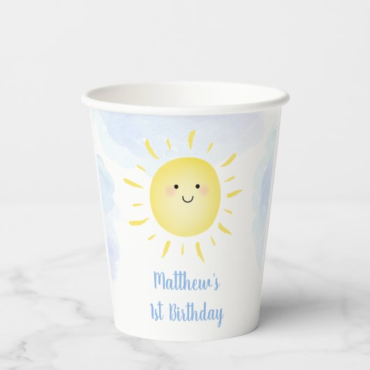 Gobelets En Papier Soleil Nuages Blue Boy Anniversaire (Verso)