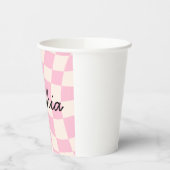 Gobelets En Papier Sophia Name Custom Mug Cup Party Pink Check Grid (Gauche)