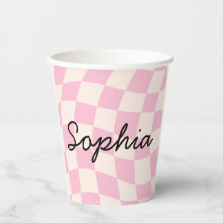 Gobelets En Papier Sophia Name Custom Mug Cup Party Pink Check Grid