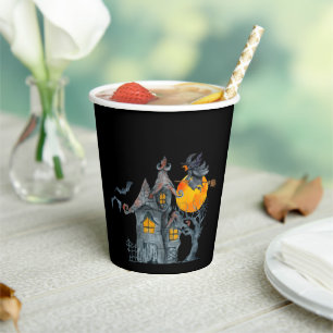 Gobelets En Papier Sorcière volante sur un balai & Haunted House Hall
