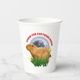 Gobelets En Papier Sous la Lune du Capybara Capybara Drôle
