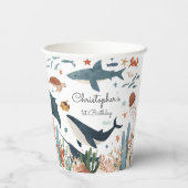 Gobelets En Papier Sous la mer Baleine requin Vie marine 1er annivers (Verso)