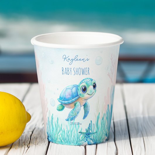 Gobelets En Papier Sous la mer jolie tortue aqua bleu baby shower