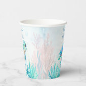 Gobelets En Papier Sous la mer jolie tortue aqua bleu baby shower (Droite)