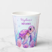 Gobelets En Papier Sous la mer mignonne tortue baby shower rose pourp (Verso)