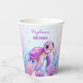 Gobelets En Papier Sous la mer mignonne tortue baby shower rose pourp (Recto)