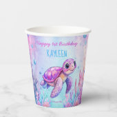 Gobelets En Papier Sous la mer mignonne tortue rose violet anniversai (Recto)