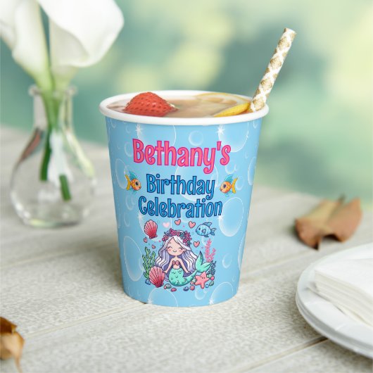 Gobelets En Papier Sous la mer Sirène Anniversaire (Insitu)