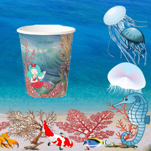 Gobelets En Papier Sous la mer Sirène chantant Coral Reef Anniversair