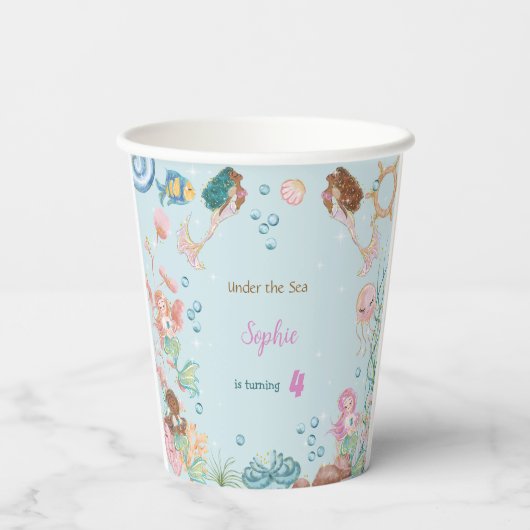Gobelets En Papier Sous la mer Sirènes anniversaire de enfant (Verso)