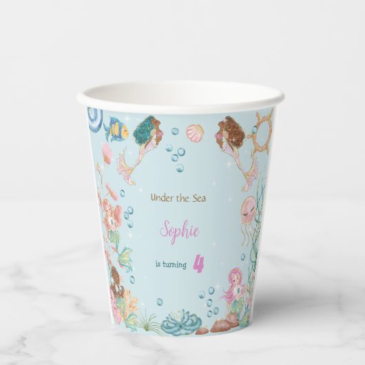 Gobelets En Papier Sous la mer Sirènes anniversaire de enfant (Recto)