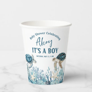 Gobelets En Papier Sous l'Ahoy bleu mer C'est un Baby shower garçon