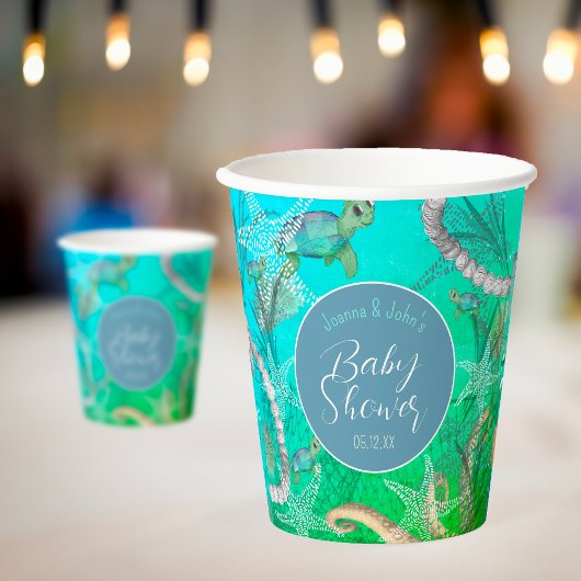 Gobelets En Papier Sous le Baby shower de la tortue de mer