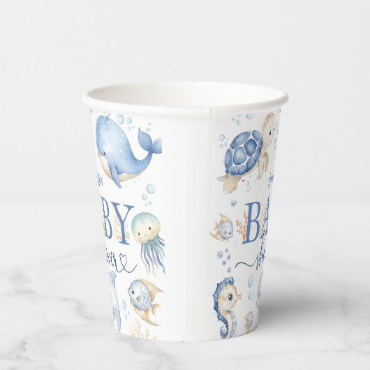 Gobelets En Papier Sous le Baby shower marin Océan bleu (Droite)