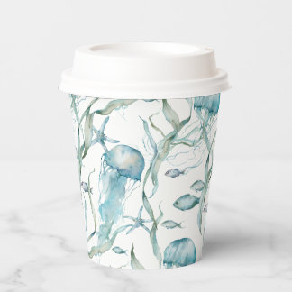 Gobelets En Papier Sous les tasses à papier de méduses de mer