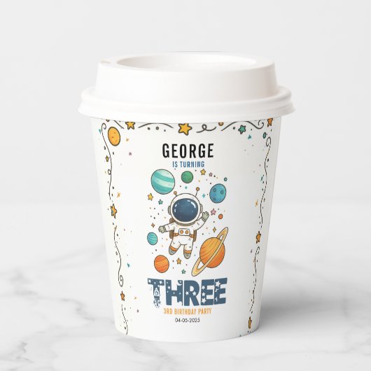 Gobelets En Papier Space Adventure 3rd Birthday | Outer Space Party (Verso)