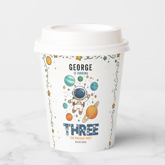 Gobelets En Papier Space Adventure 3rd Birthday | Outer Space Party (Recto)