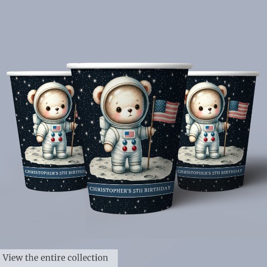 Gobelets En Papier Space Adventure Teddy Bear Astronaut Baby Boy Cups