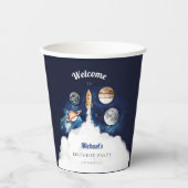 Gobelets En Papier Space Rocket Planètes Galaxy Blue Boy (Recto)