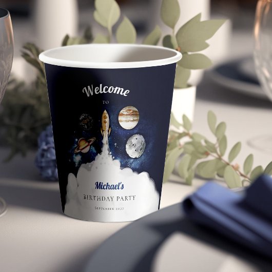 Gobelets En Papier Space Rocket Planètes Galaxy Blue Boy