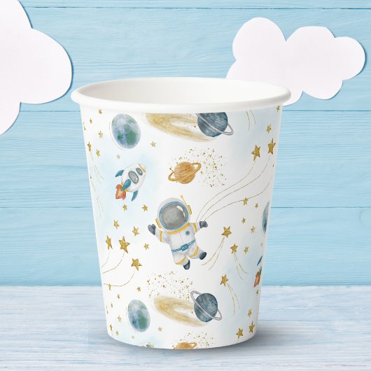 Gobelets En Papier Space Rocket Ship Astronaut Stars Pattern